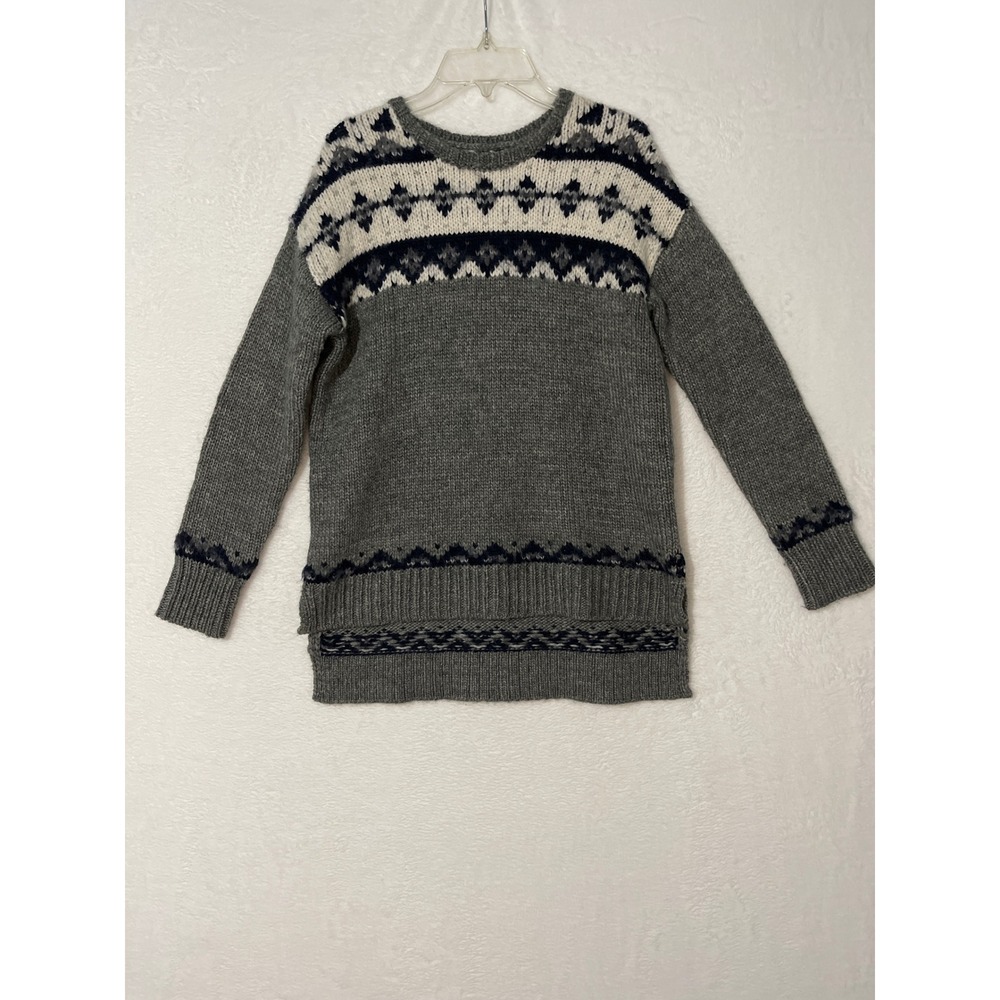 Ann Taylor LOFT Petites Small Grey Fair Isle Chunky Knit Sweater Cream